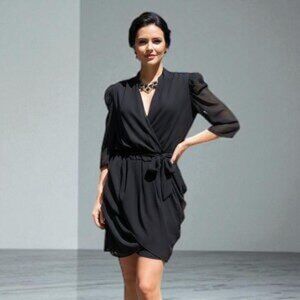 NWT BELLEVUE THE LABEL Alice Drape Mini Dress in Black